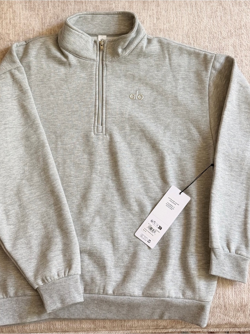 ALO Yoga UNISEX Light Gray Half-Zip Pullover Sweatshirt